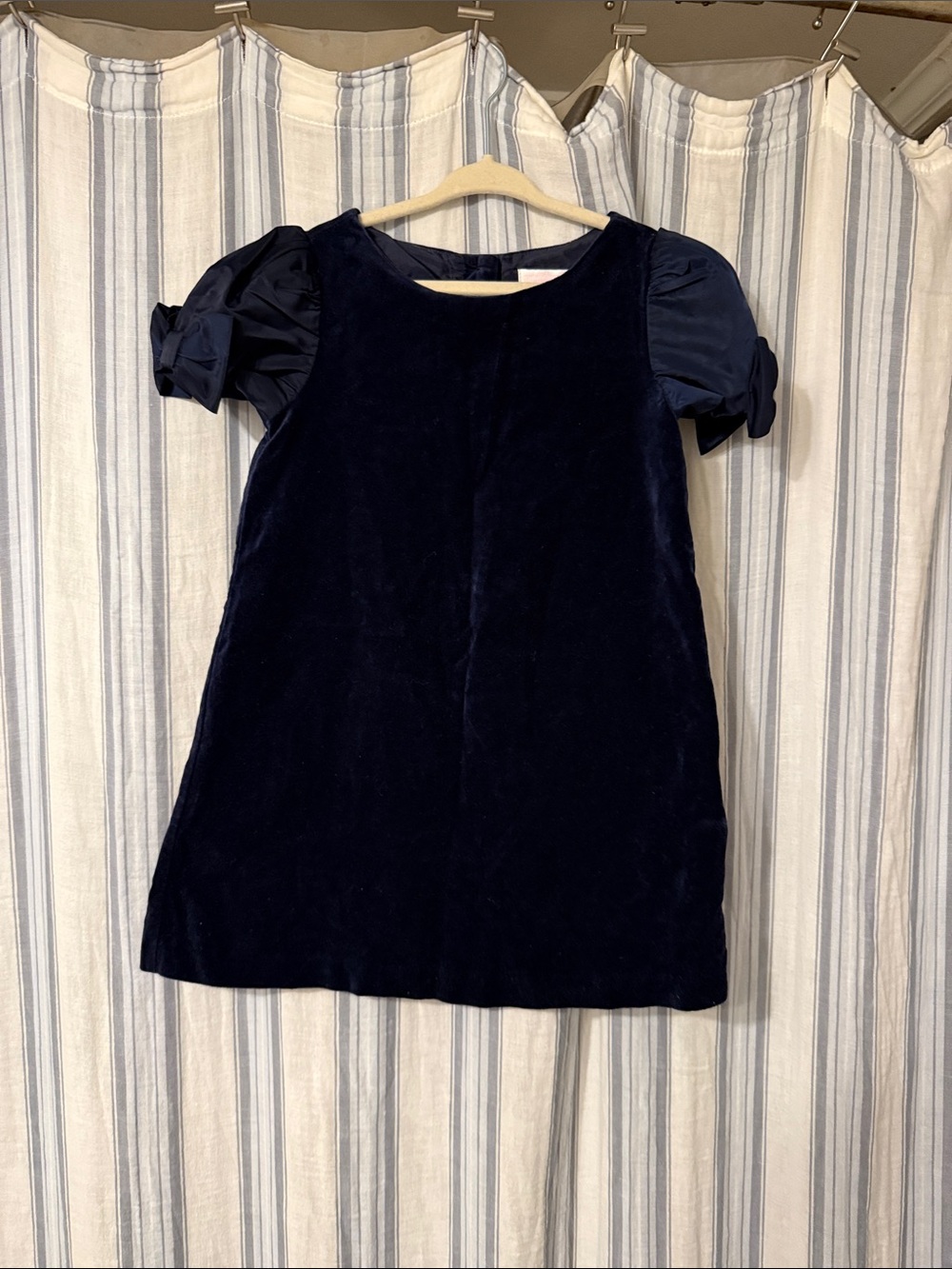 Janie and Jack Girls' Navy Velvet Puff-Sleeve Dress